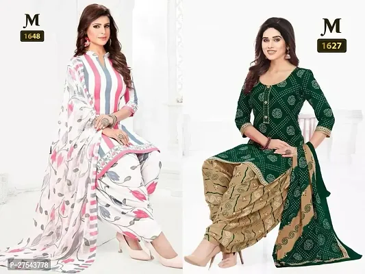 Beautiful Crepe Printed Dress Material with Dupatta Pack Of 2-thumb0