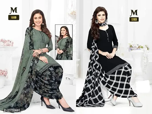 Beautiful Crepe Printed Dress Material with Dupatta Pack Of 2-thumb0