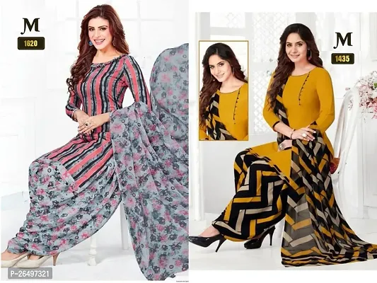 Beautiful Crepe Printed Dress Material with Dupatta Pack Of 2-thumb0