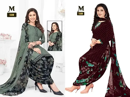 Beautiful Crepe Printed Dress Material with Dupatta Pack Of 2-thumb0