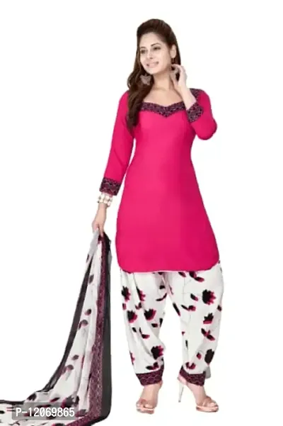 INITHI Women Casual Wear Italian Leon Crepe Dress Material Salwar Suit (Pink)-thumb0