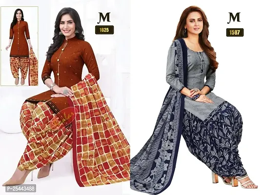 Beautiful Crepe Printed Dress Material with Dupatta Pack Of 2-thumb0