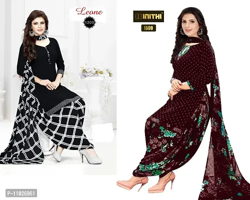 Beautiful American Crepe Printed Dress Material with Dupatta Pack Of 2-thumb0