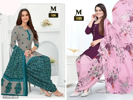 Beautiful Crepe Printed Dress Material with Dupatta Pack Of 2-thumb0