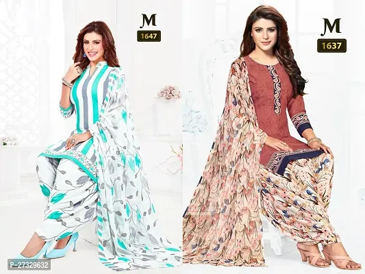 Beautiful Crepe Printed Dress Material with Dupatta Pack Of 2-thumb0