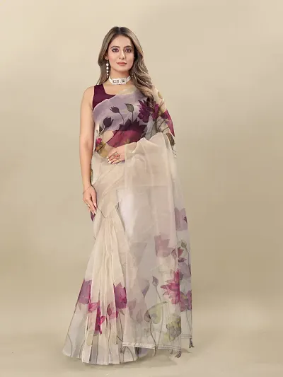 Digital Print Bollywood Organza Saree For Women