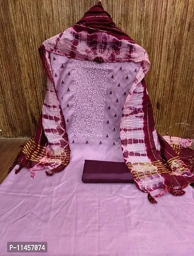 Women Cotton Dress Material With Chanderi Silk Dupatta On Samosa Work