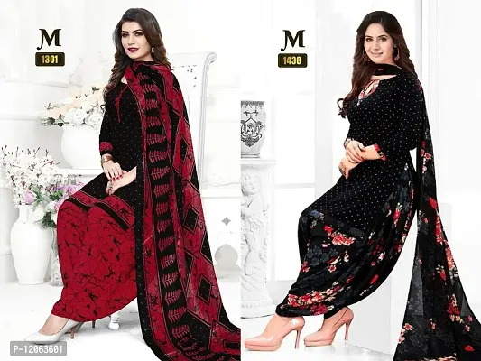 Beautiful Crepe Printed Dress Material with Dupatta Pack of 2-thumb0