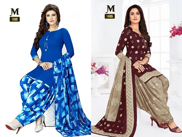 Stylish Crepe Printed Unstitched Dress Material With Dupatta (Pack Of 2)