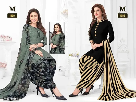 Beautiful Crepe Printed Dress Material with Dupatta Pack Of 2-thumb0