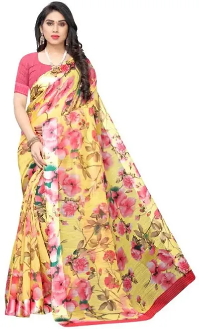 Beautiful Printed Cotton Blend Sarees with Blouse Piece