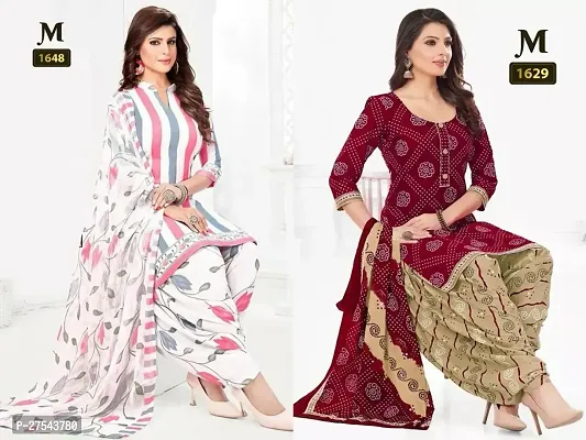 Beautiful Crepe Printed Dress Material with Dupatta Pack Of 2-thumb0