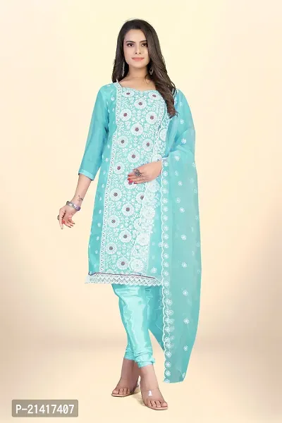 Organza Dress Material For Women With Embroidered Work And Inner