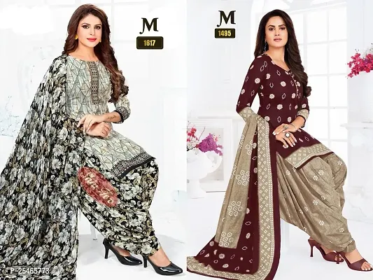 Beautiful Crepe Printed Dress Material with Dupatta Pack Of 2-thumb0