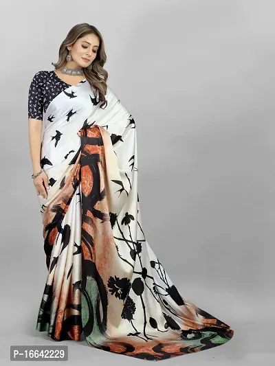 Stylish Crepe Multicoloured Digital Print Saree with Blouse piece-thumb4