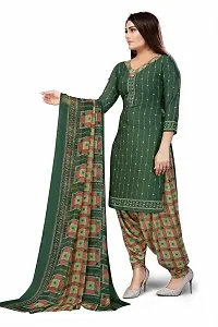 INITHI Women Casual Wear Italian Leon Crepe Dress Material Salwar Suit Color Green-thumb1