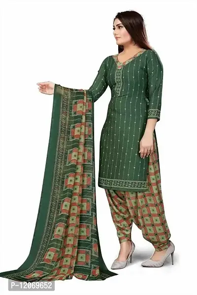 INITHI Women Casual Wear Italian Leon Crepe Dress Material Salwar Suit Color Green-thumb2