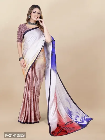 Stylish Crepe Multicoloured Digital Print Saree with Blouse piece-thumb0