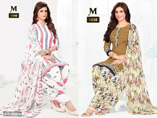 Beautiful Crepe Printed Dress Material with Dupatta Pack Of 2-thumb0