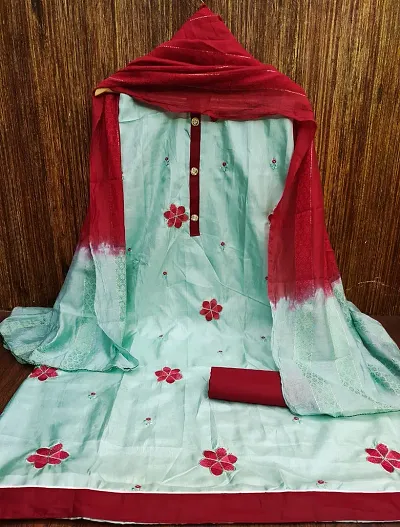 Beautiful Silk Embroidered Dress Material With Dupatta For Women