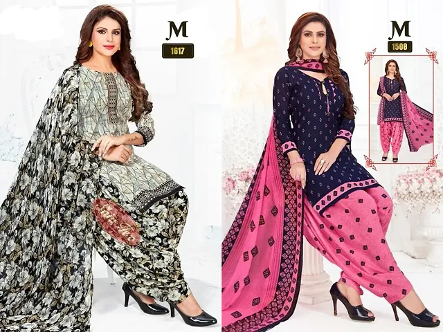 Beautiful Crepe Printed Dress Material With Dupatta - Pack Of 2