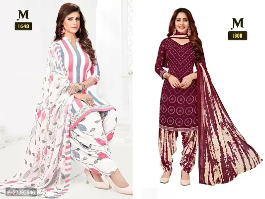 Beautiful Crepe Printed Dress Material with Dupatta Pack Of 2-thumb0