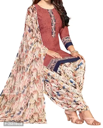 Beautiful Crepe Printed Dress Material with Dupatta-thumb0