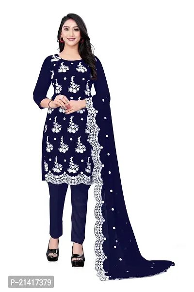 Georgette Dress Material For Women With Embroidered Work And Inner-thumb0