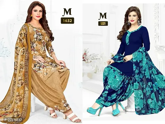 Beautiful Crepe Printed Dress Material with Dupatta Pack Of 2-thumb0