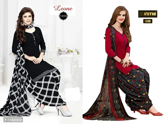 Beautiful American Crepe Printed Dress Material with Dupatta Pack Of 2-thumb0