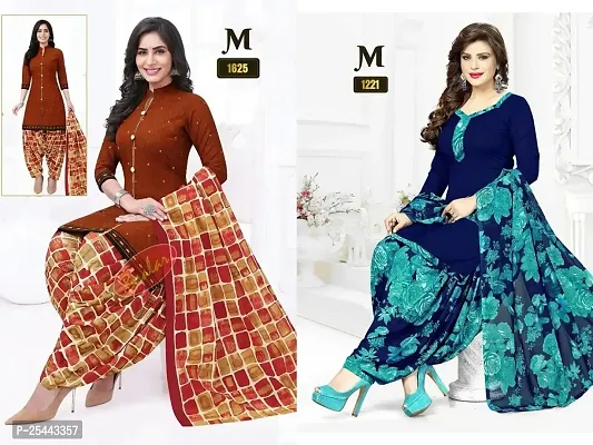 Beautiful Crepe Printed Dress Material with Dupatta Pack Of 2-thumb0