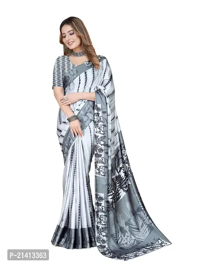 Stylish Crepe Multicoloured Digital Print Saree with Blouse piece-thumb0