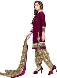 INITHI Women Casual Wear Italian Leon Crepe Dress Material Salwar Suit Color Dark Maroon-thumb1