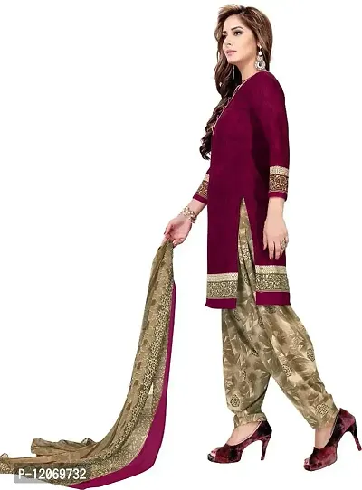 INITHI Women Casual Wear Italian Leon Crepe Dress Material Salwar Suit Color Dark Maroon-thumb2