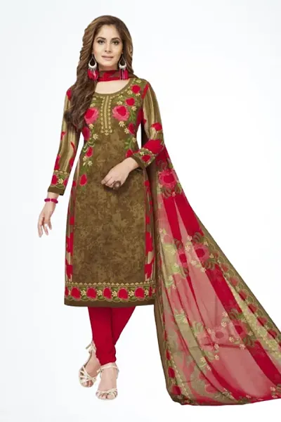 Elegant Crepe Dress Material with Dupatta For Women