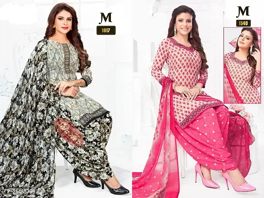 Beautiful Crepe Printed Dress Material with Dupatta Pack Of 2-thumb0