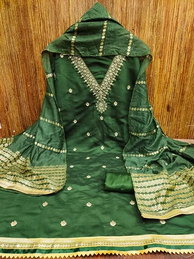 Stylish Chanderi Silk Embroidered Unstitched Suit