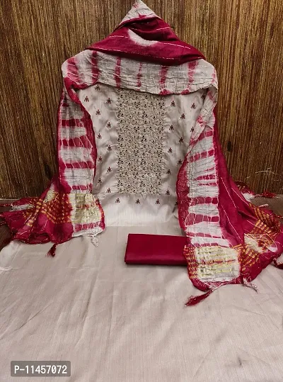 Women Cotton Dress Material With Chanderi Silk Dupatta On Samosa Work