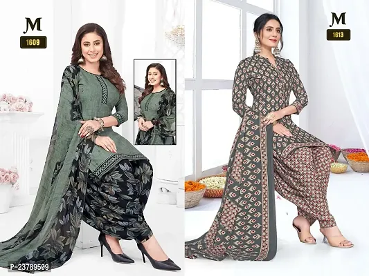 Beautiful Crepe Printed Dress Material with Dupatta Pack Of 2-thumb0