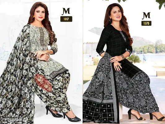 Beautiful Crepe Printed Dress Material with Dupatta Pack Of 2