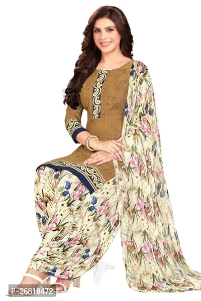 Beautiful Crepe Printed Dress Material with Dupatta-thumb0