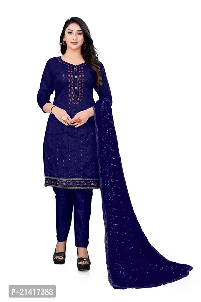 Chanderi Cotton Dress Material For Women With Embroidered Work And Inner