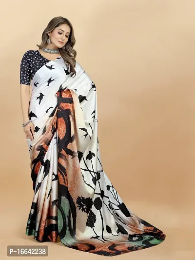 Stylish Crepe Multicoloured Digital Print Saree with Blouse piece-thumb4