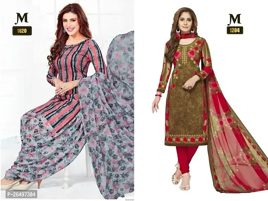 Beautiful Crepe Printed Dress Material with Dupatta Pack Of 2