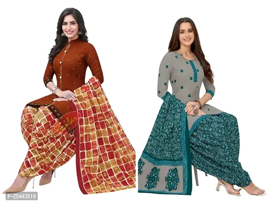 Beautiful Crepe Printed Dress Material with Dupatta Pack Of 2-thumb0