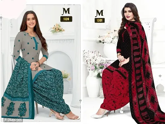 Beautiful Crepe Printed Dress Material with Dupatta Pack Of 2-thumb0