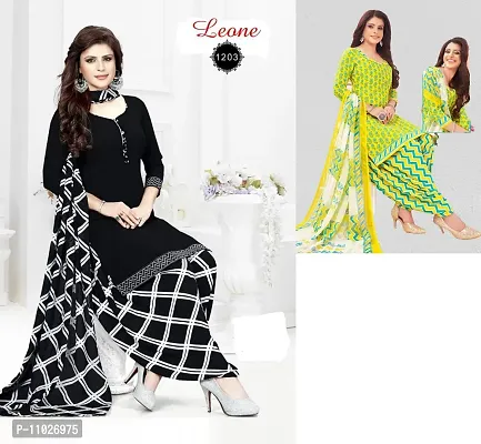 Beautiful American Crepe Printed Dress Material with Dupatta Pack Of 2-thumb0