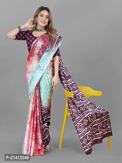 Stylish Crepe Multicoloured Digital Print Saree with Blouse piece