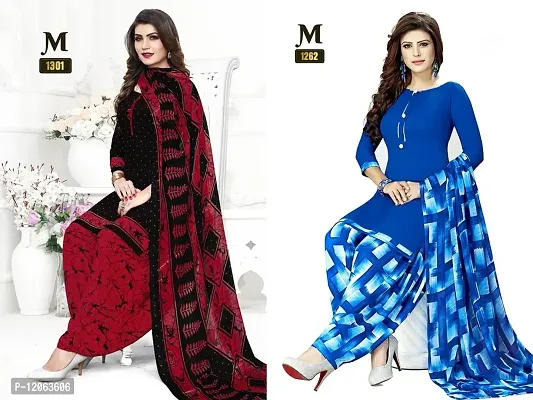 Beautiful Crepe Printed Dress Material with Dupatta Pack of 2