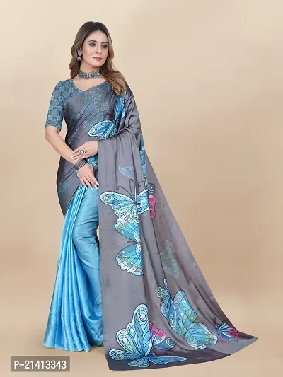 Stylish Crepe Multicoloured Digital Print Saree with Blouse piece